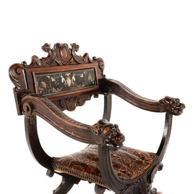 Antique Carved-and-inlaid 19th Century Italian Savonarola Chair at 1stDibs