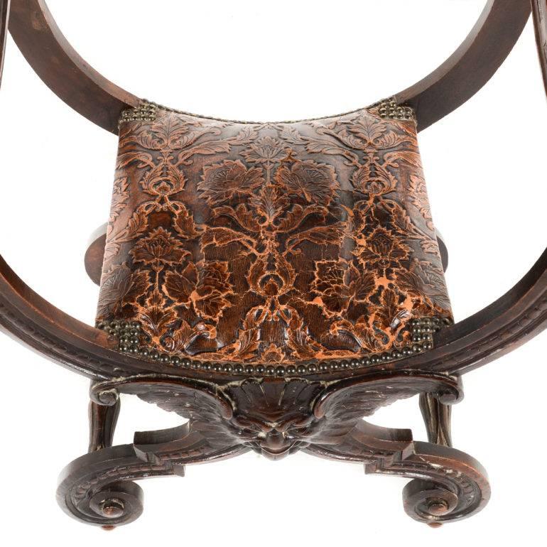 Antique Carved-and-inlaid 19th Century Italian Savonarola Chair 3