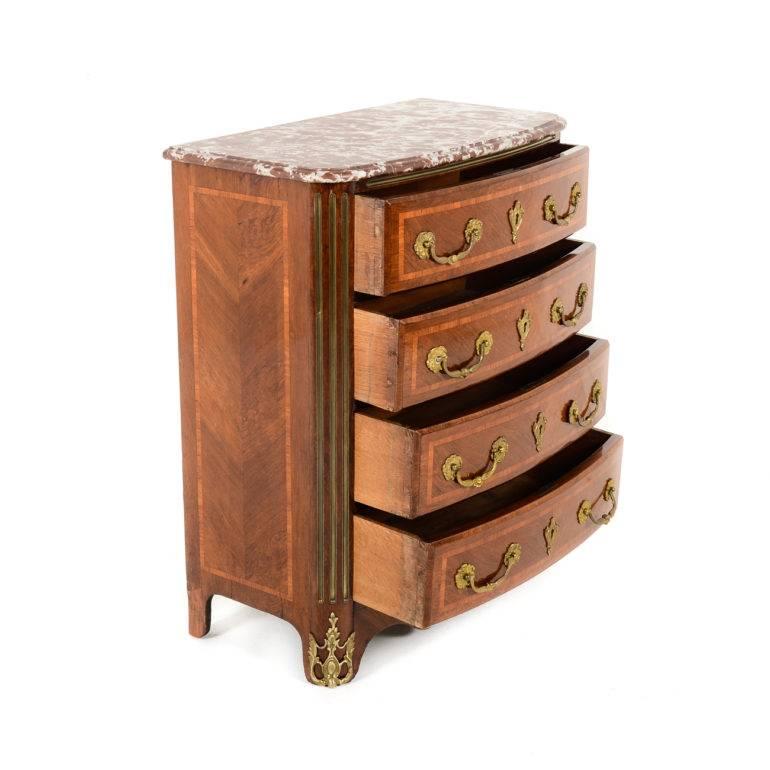 19th Century French Commode with Inlay, Bronze Mounts in the Transitional Style  Circa 1875