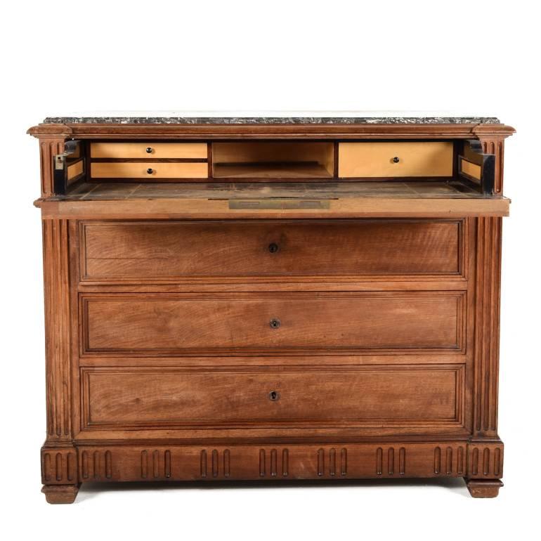 Walnut marble-top commode with desk. Perfect size for a laptop and a small-footprint printer. Sleek lines and clever construction. Circa 1880.


 