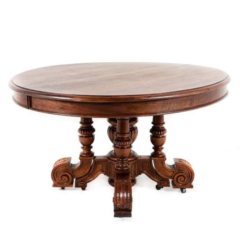 Exceptionally Large French Carved Walnut Pedestal Table Circa 1880 For