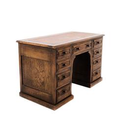English Oak Double Pedestal Desk with Leather Top