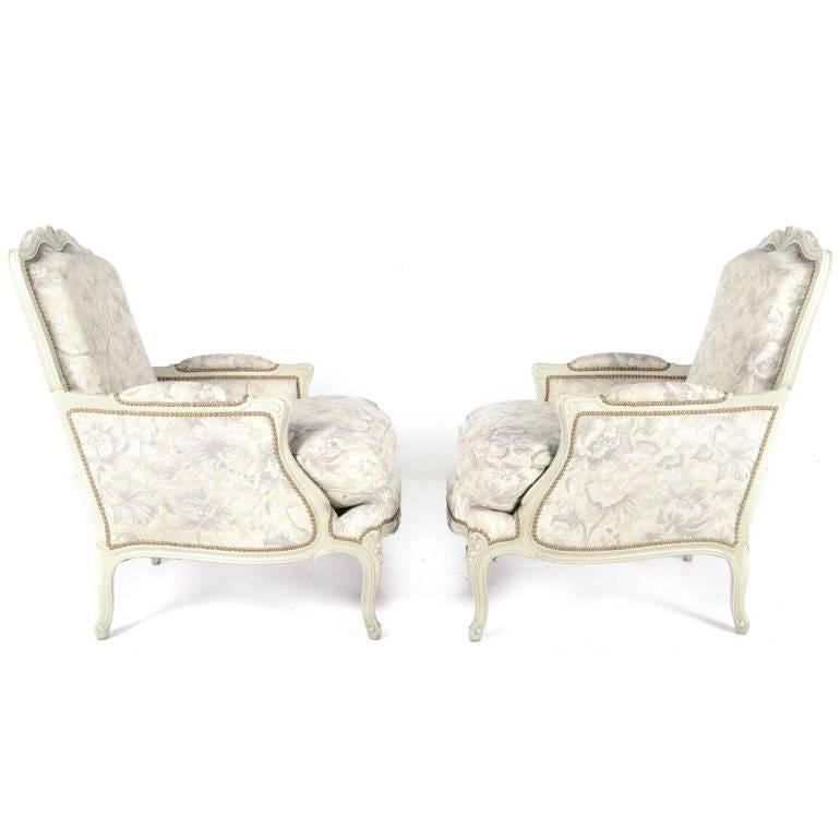French Louis XV Style Bergere Chairs In Excellent Condition In Vancouver, British Columbia