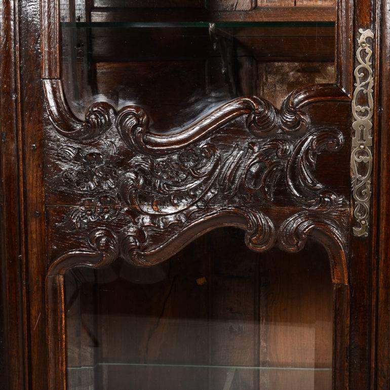 Beveled Rare Antique French Carved Oak Vitrine