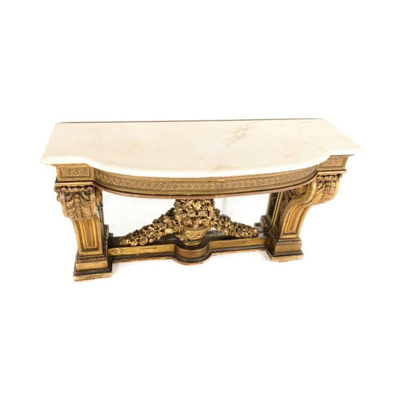 Louis XVI 18th Century Giltwood-and-Marble Console from a Castle in France.