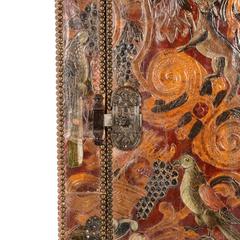 Two-Door Cabinet with 19th Century Hand Tooled Leather Covering