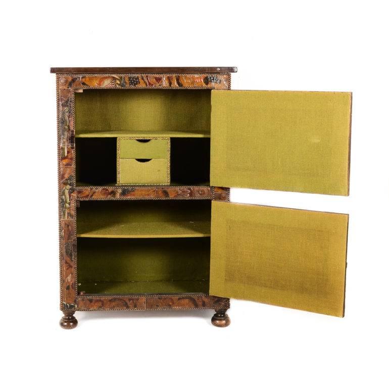Two-Door Cabinet with 19th Century Hand Tooled Leather Covering 2