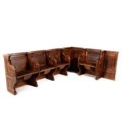 Unusual Solid Oak Panelled Choir Benches