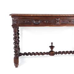 Antique Solid Oak Barley-Twist Writing Table, circa 1890