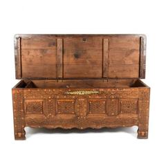 Antique Early 19th Century French Inlaid Coffer with Brass Studs