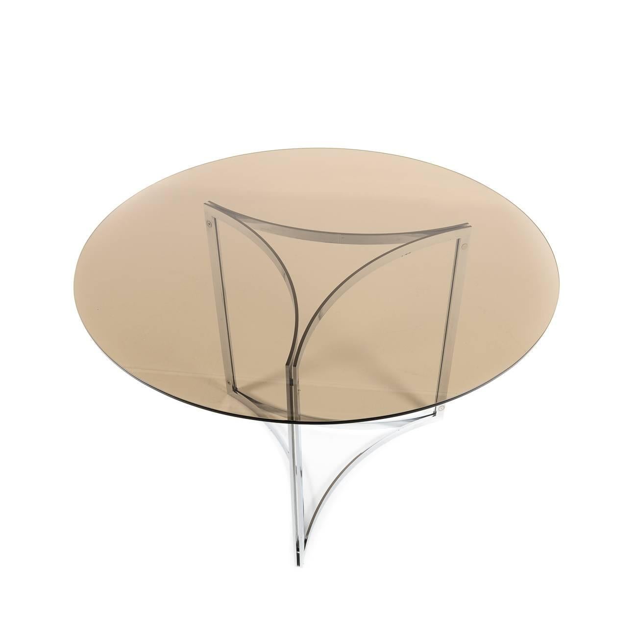 Mid-Century Modern Round French Dining Table with Smoked Glass, circa 1960