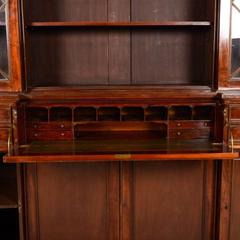 English Mahogany Breakfront Bookcase with Fitted Secretaire, circa 1920