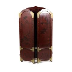 Antique Three-Panel Japanese Lacquered Screen with Chased Metal Mounts