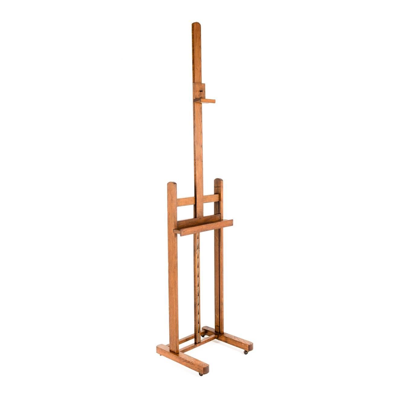 Vintage adjustable easel from France, circa 1930. Many clients use these for displaying flat screen monitors.

Measures: 21” wide x 19” deep x 60 tall (Lowest) x 92” tall (Extended).

Offers invited.

