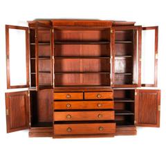 Antique Georgian Mahogany Breakfront Bookcase with Brass Accents Circa 1820