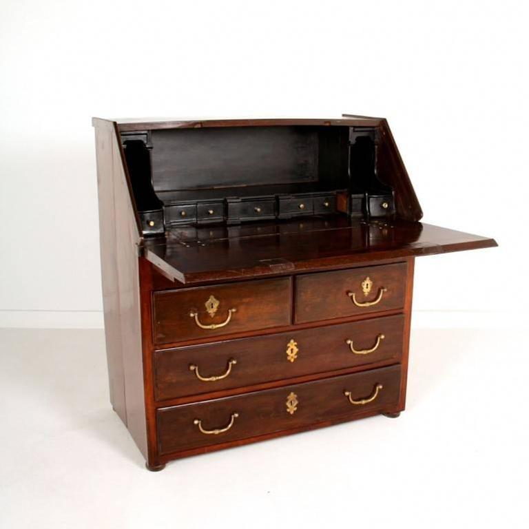 Antique French 19th Century Walnut Drop Front Desk With Brass