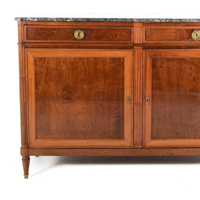 Brass French Mahogany Buffet with Marble Top in Directoire Style, circa 1890