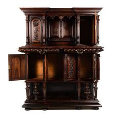Antique French Deux Corps Renaissance Revival Walnut Buffet FT-578