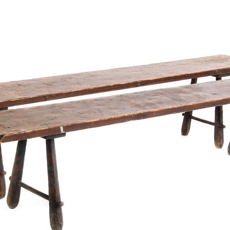 Solid, matching pine benches from France. Sturdy and with a rustic, country appeal, these benches can be sited in a variety of locations throughout the home or patio/deck.





 