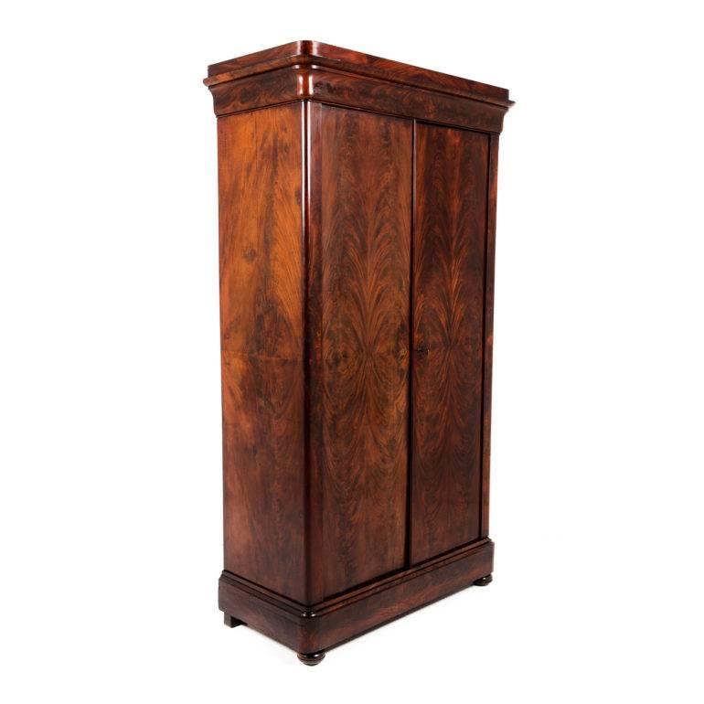 French Flame Mahogany Louis Philippe Two-Door Armoire, circa 1840 In Excellent Condition In Vancouver, British Columbia