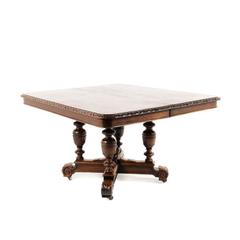 Table de salle à manger carrée Henri II en chêne massif français ancien:: vers 1880
