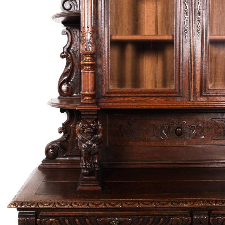 Antique French Oak Hand-Carved Hunter’s Cabinet, 19th Century 2