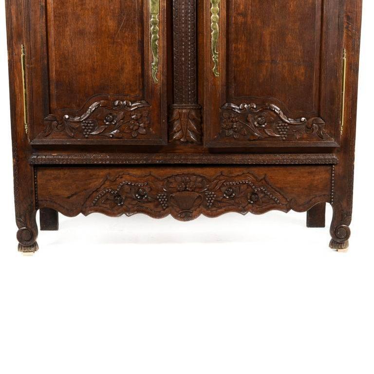 Antique French HandCarved "Marriage" Armoire in Oak and Brass, 19th