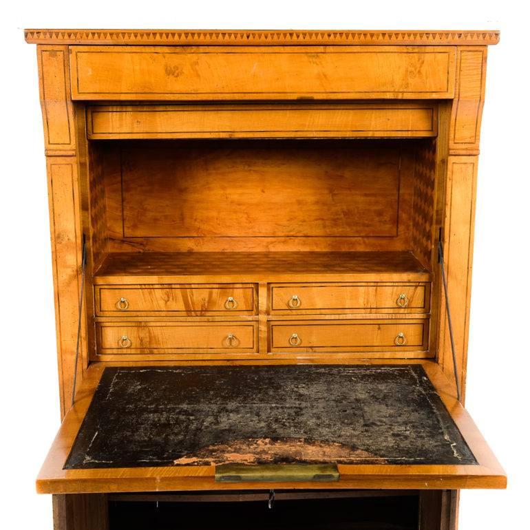 Leather Antique French Fruitwood Secretary, 19th Century