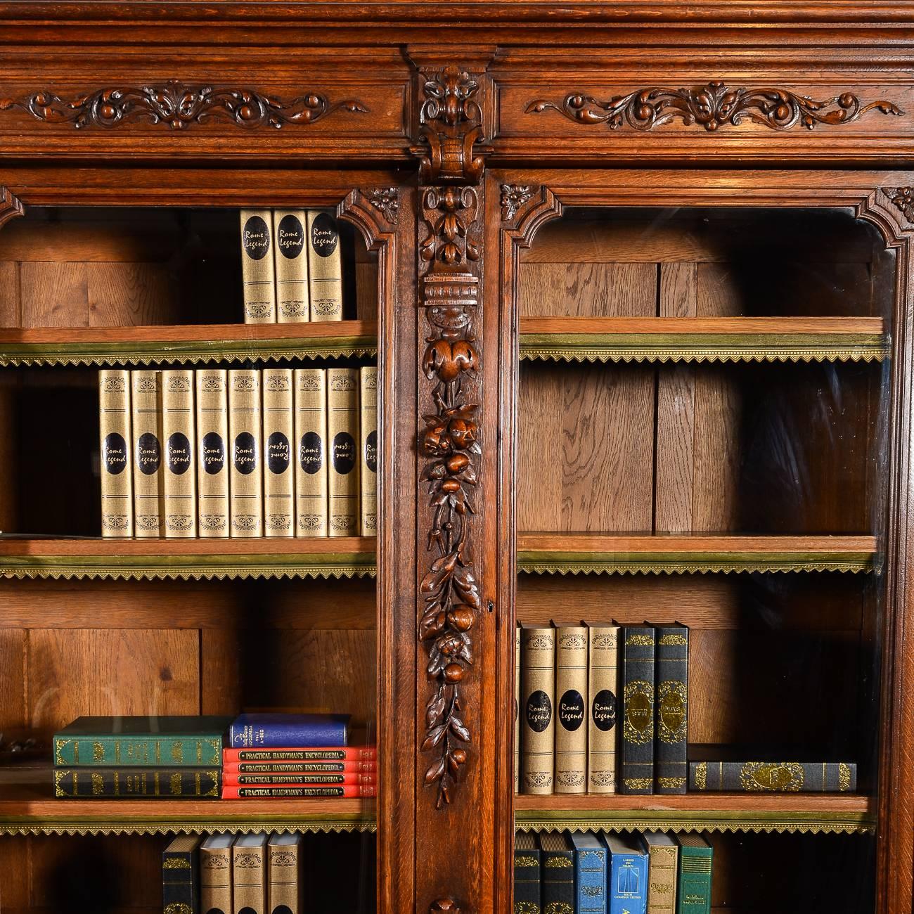 Monumental Antique French Oak Hand-Carved Hunters Bookcase, 19th Century 3