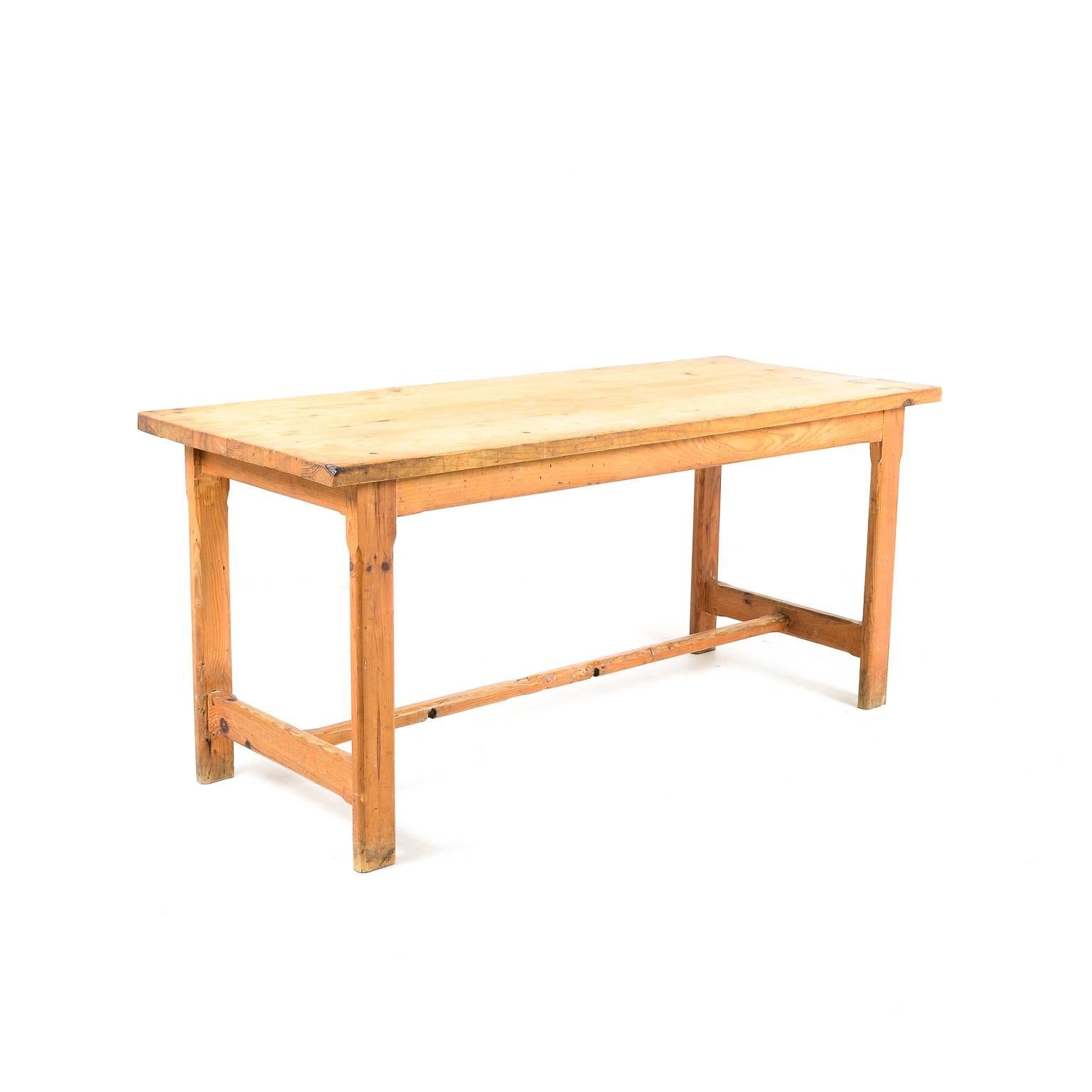 Antique early 20th century French solid pine trestle table. Suitable for everyday use.




