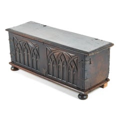 Antique French Carved Gothic Trunk, 17th Century