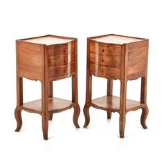 Pair of Antique Walnut Three-Drawer Nightstands, circa 19th Century