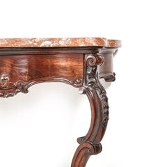 Pair of Antique French Solid Rosewood Hand-Carved Marble-Top Consoles circa 1860