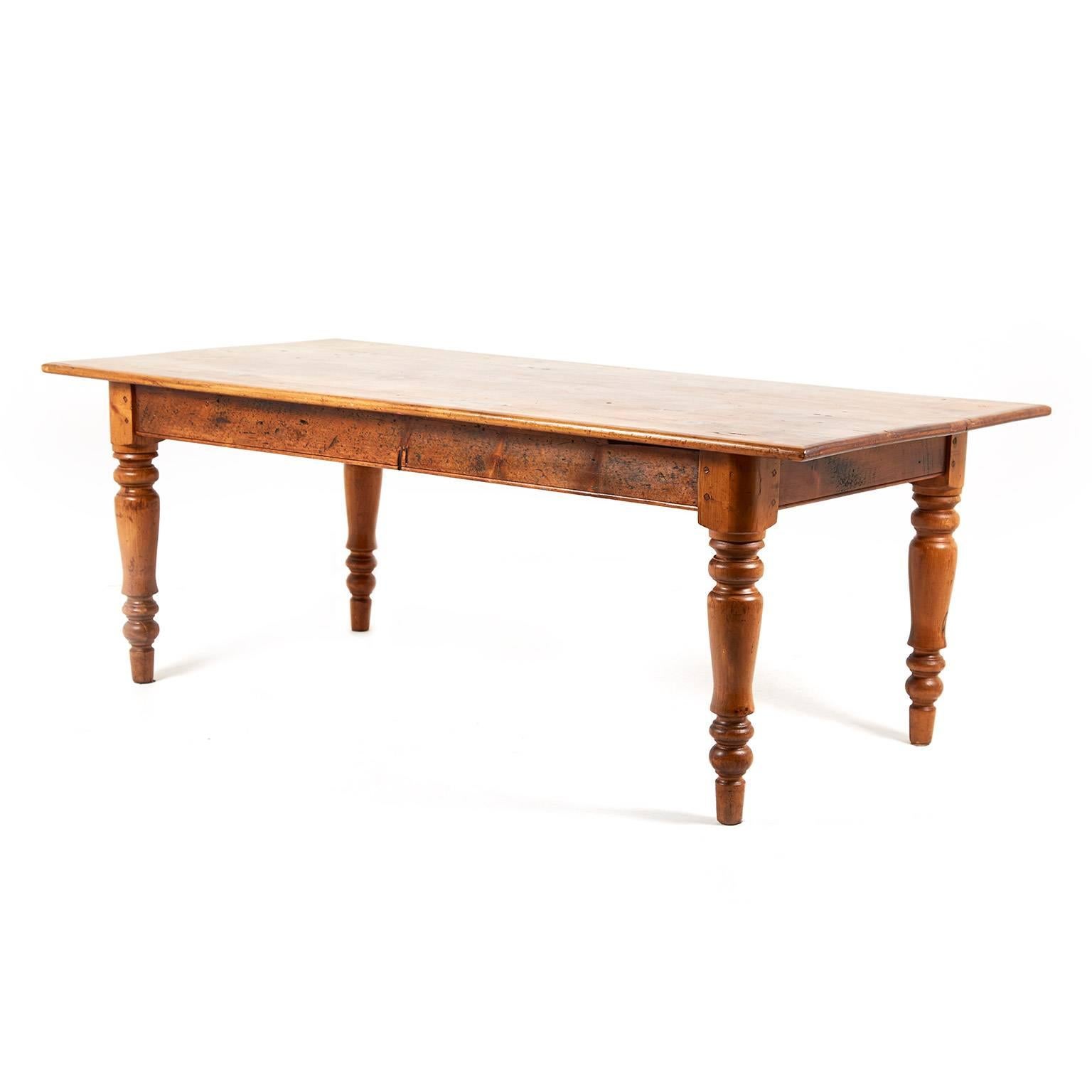 French Antique 19th Century Pine Harvest Table
