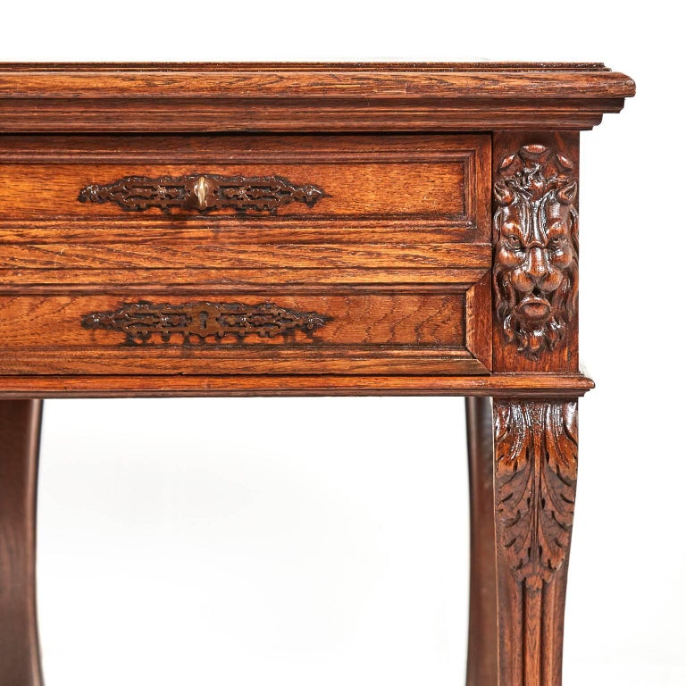 French Carved Oak Louis Xiii Style Desk With Leather Top At 1stdibs French Carved Oak Louis Xiii Style Library Table Or Bureau Plat With