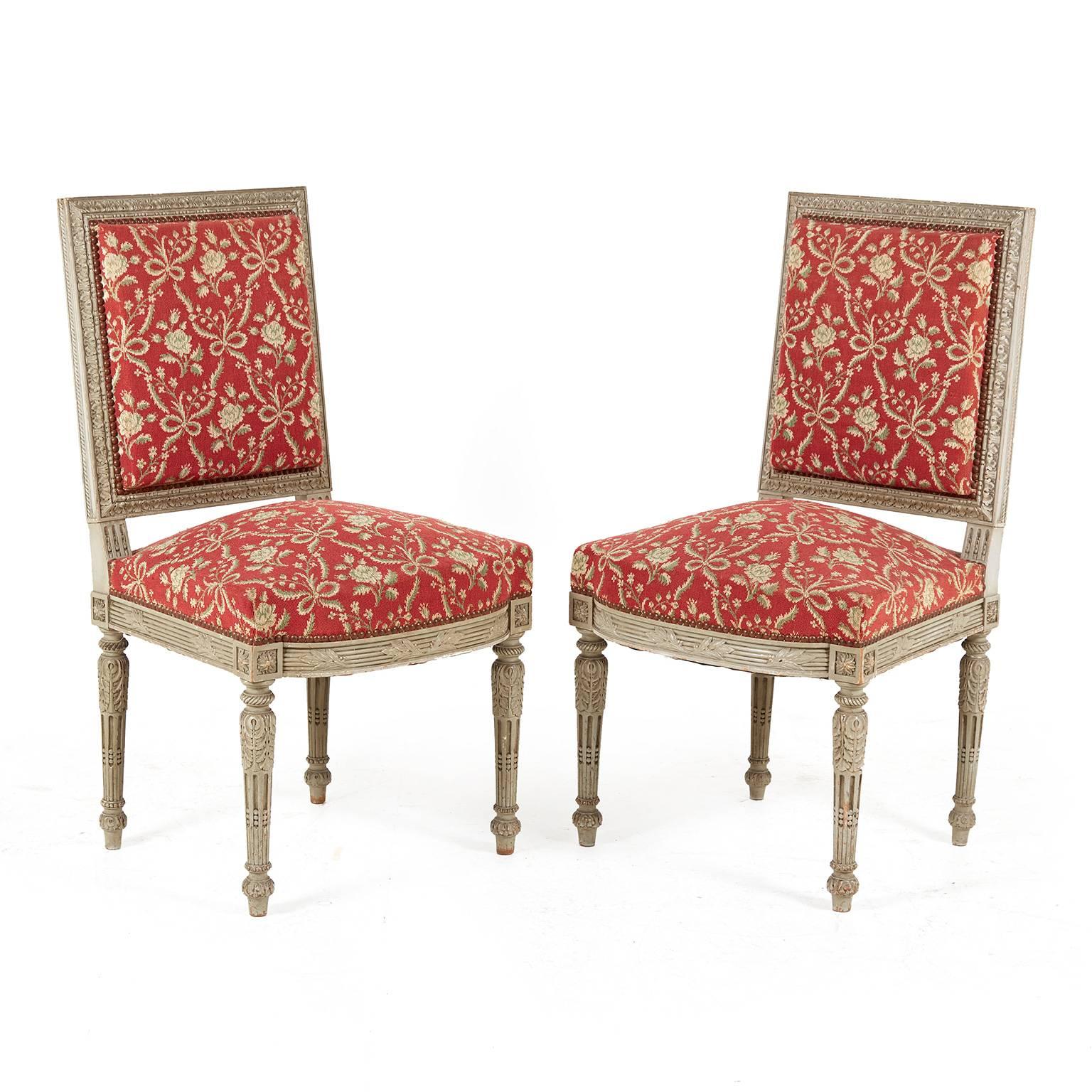 18th Century Antique Set of Two Louis XVI Chairs Carved, circa 1780