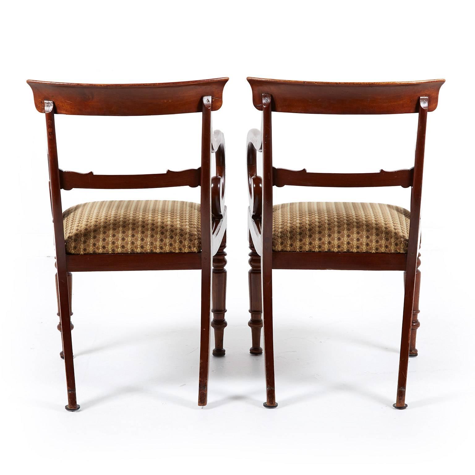 Turned Pair of Antique English Regency Mahogany Armchairs