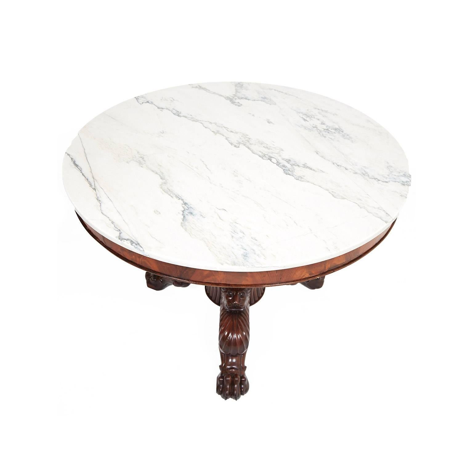 Hand-Carved Antique French Marble-Top Gueridon, circa 1840