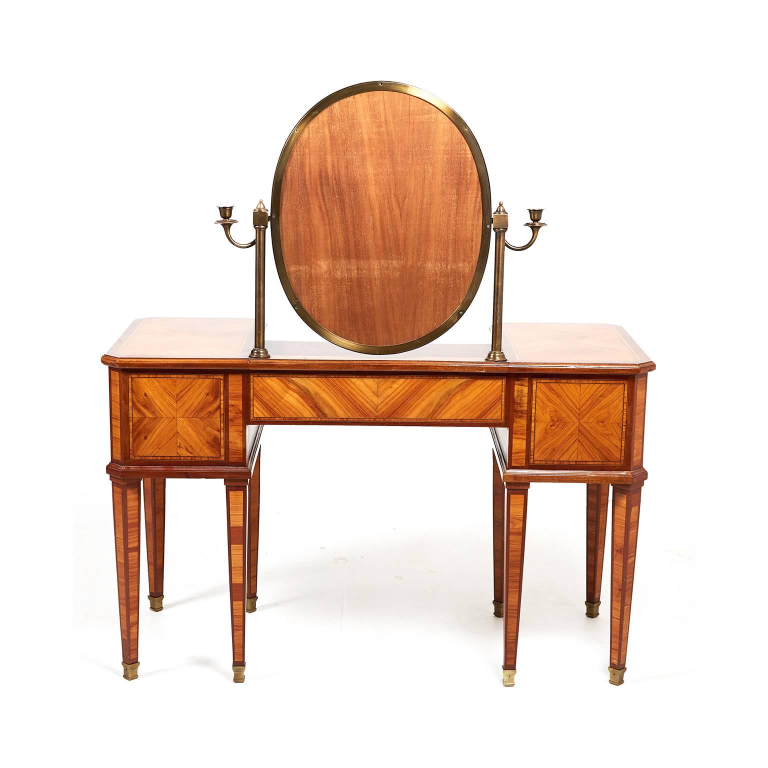 Inlay Antique French Mid-20th Century Highly Inlaid Mahogany and Kingwood Vanity