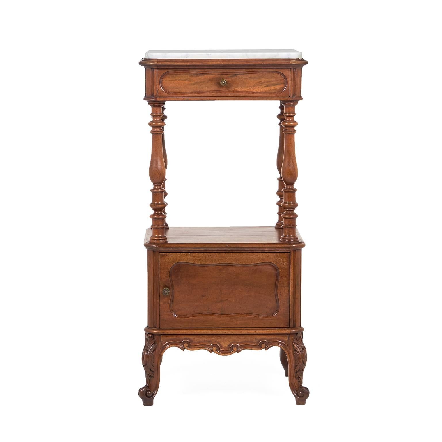 French Walnut Marble-Top Nightstand
