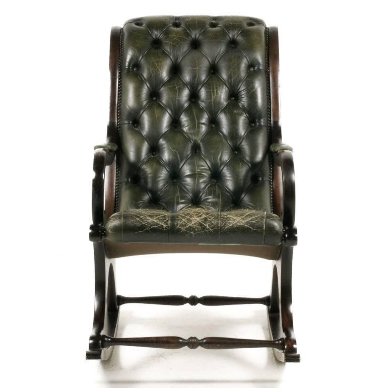 20th Century English Leather Rocking Chair 