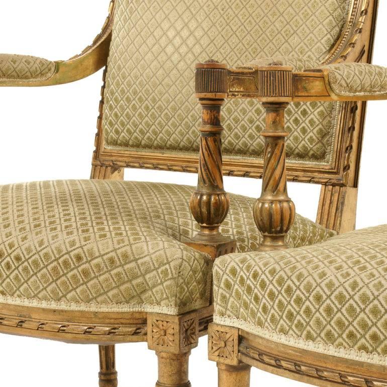 French Louis XVI-Style Carved Gilt Salon Set  In Excellent Condition In Vancouver, British Columbia