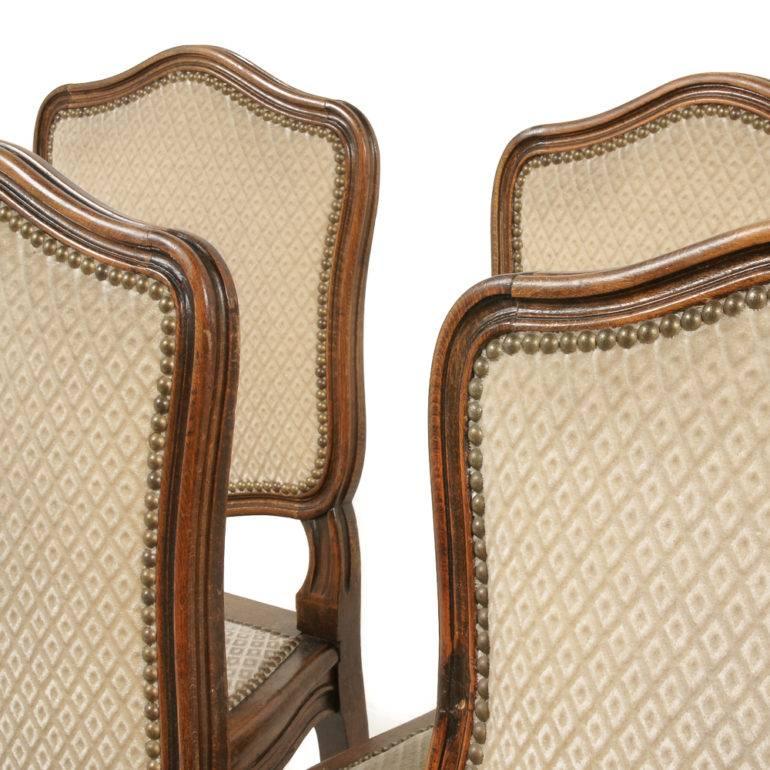 Set of six Louis XV dining chairs. Upholstered using hand-hammered nails, mid-20th century.



 