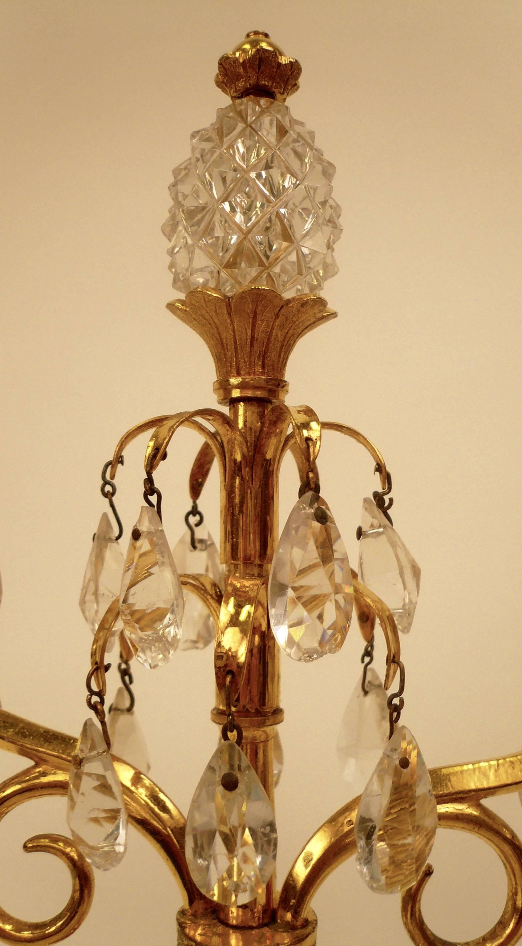 Pair of Gilt Bronze and Cut Crystal Candelabra, Attributed to William Parker In Excellent Condition For Sale In Pittsburgh, PA