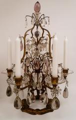 Pair Louis Style Gilt Iron And Cut Crystal Candelabra