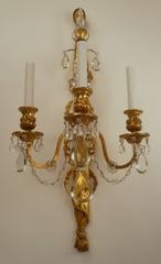 Four E. F. Caldwell Gilt Bronze and Crystal Three Light Sconces