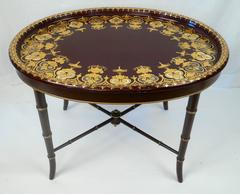 19th Century English Papier Mâché Oval Tray, on Custom Stand