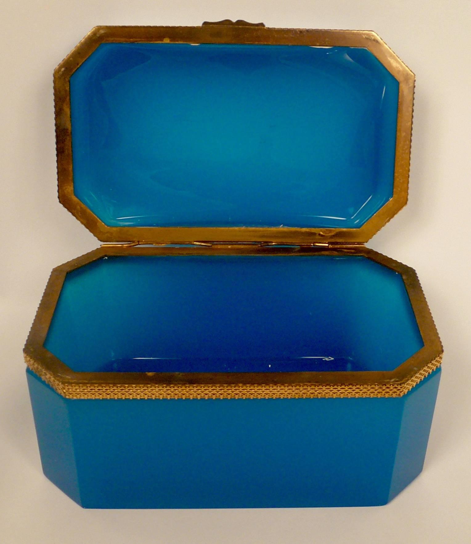 Large French Blue Opaline Glass Box 3