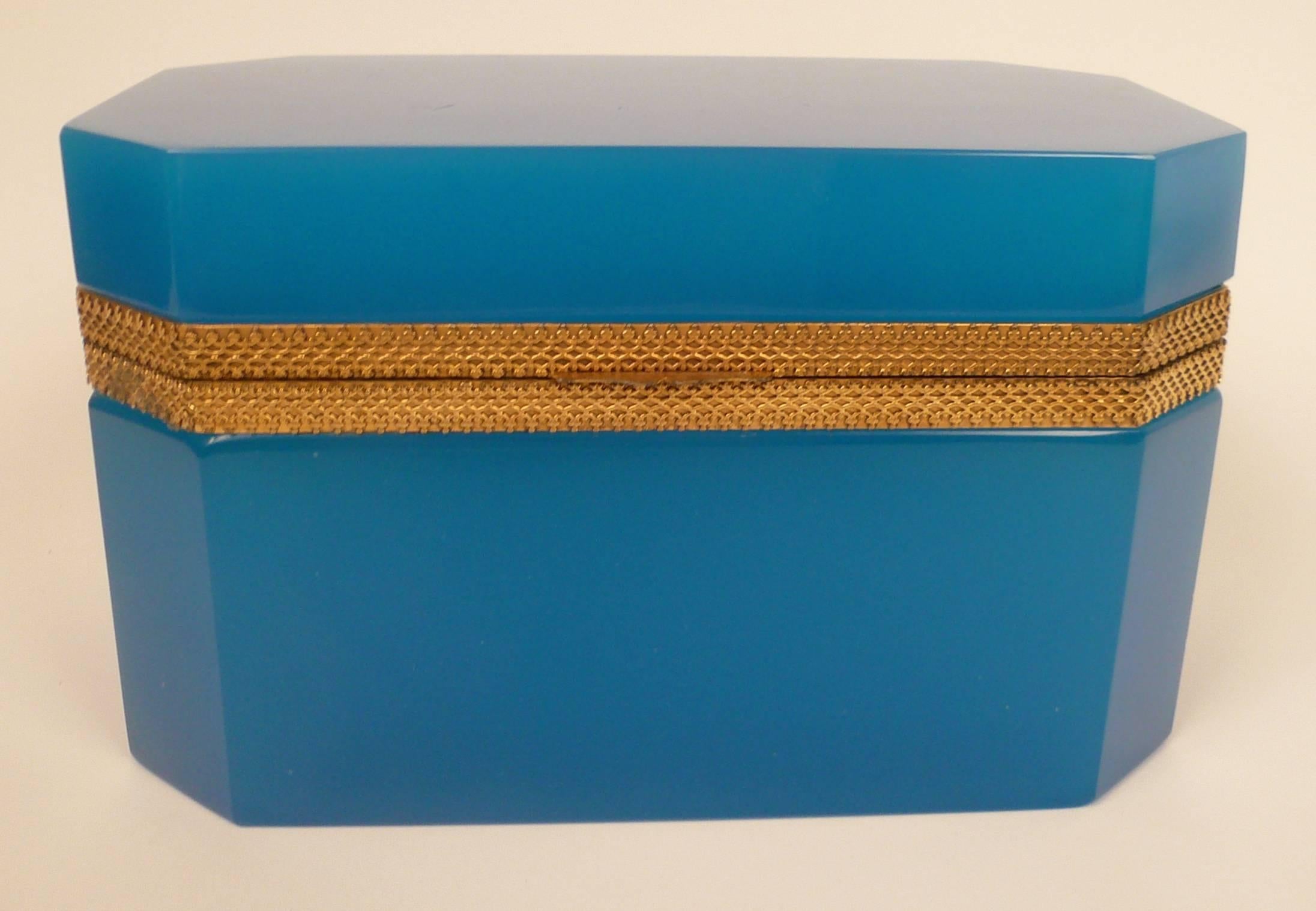 Large French Blue Opaline Glass Box 2