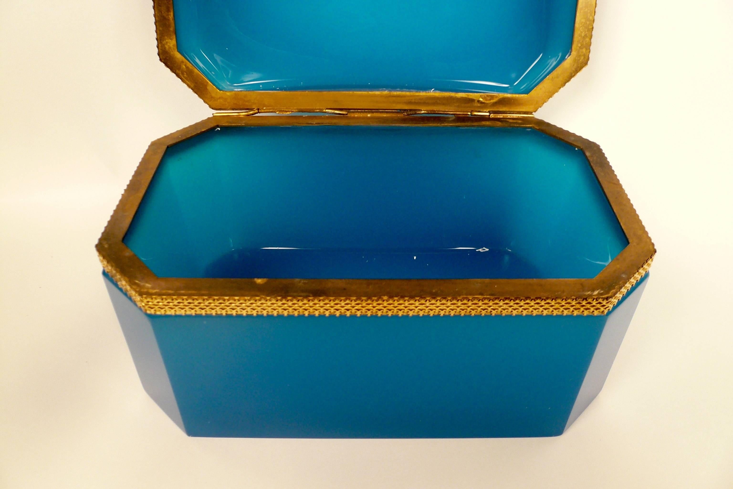 Large French Blue Opaline Glass Box 5